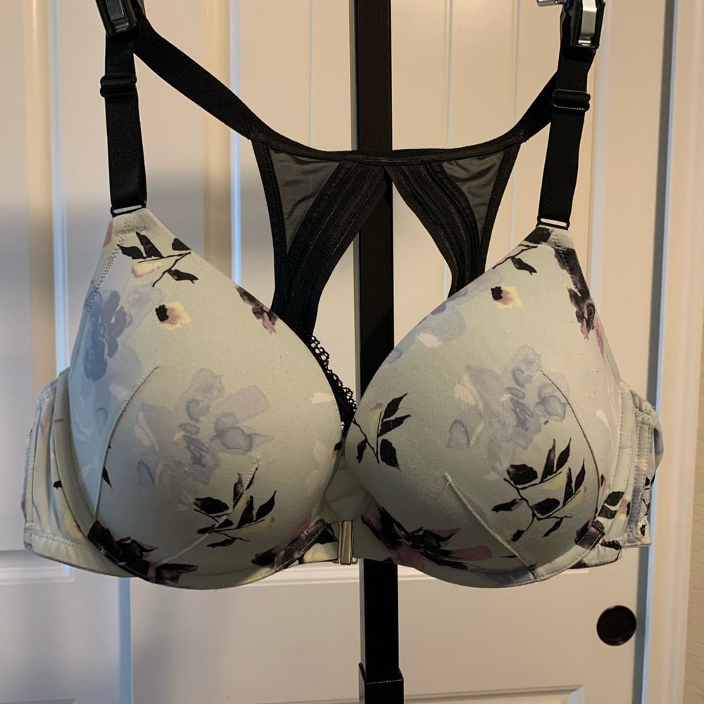 B-31 Cacique Black Blue Full-Coverage Bra with Underwire Support Front Closure